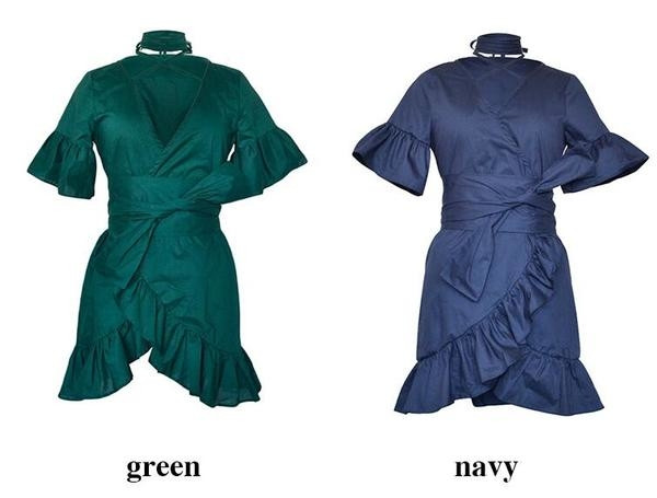 Περιστασιακό γυναικείο φόρεμα με ντεκολτέ σε σχήμα V σε μπλε και πράσινο χρώμα