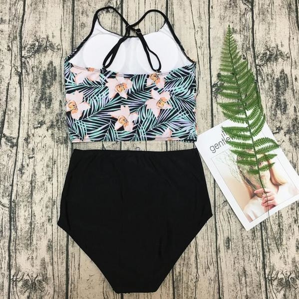 Costum de baie de dama de culoare neagra cu motiv floral