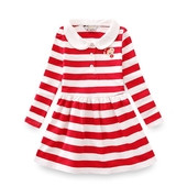 Rochie casual cu dungi pentru copii, cu guler si nasturi in forma de O