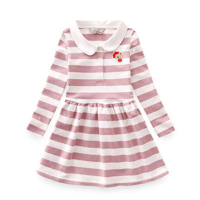 Rochie casual cu dungi pentru copii, cu guler si nasturi in forma de O