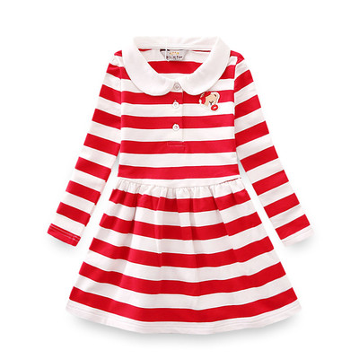 Rochie casual cu dungi pentru copii, cu guler si nasturi in forma de O