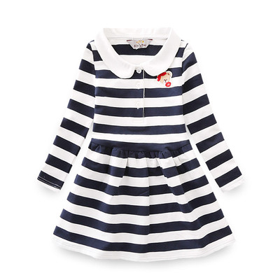 Rochie casual cu dungi pentru copii, cu guler si nasturi in forma de O