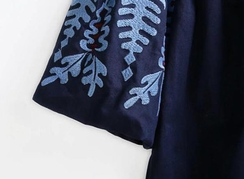 Κομψό γυναικείο φόρεμα  με γυμνούς ώμους με 3/4 μανίκια σε σκούρο μπλε χρώμα