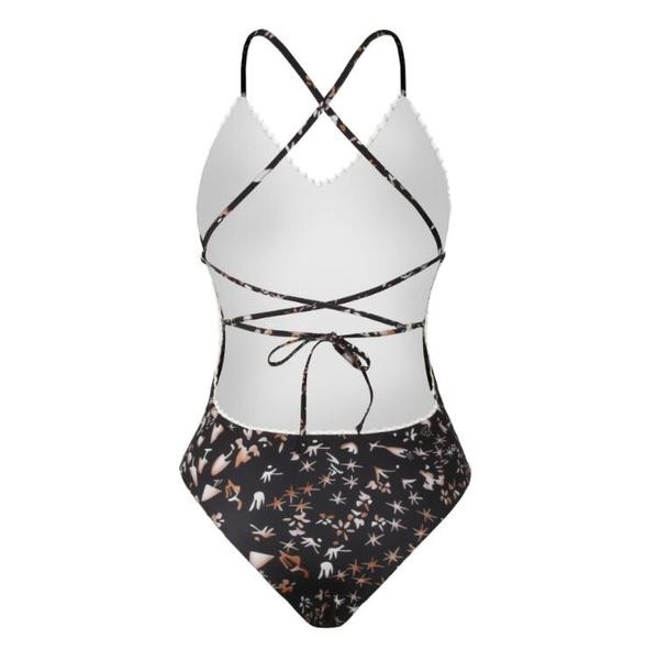 Costum de baie de damă cu imprimeu floral și spate gol