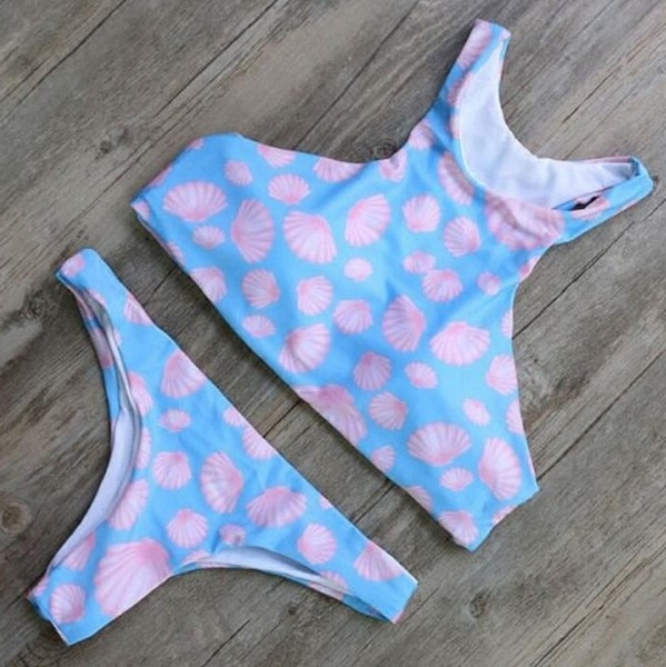 Kétrészes női fürdőruha kék színben, mintával