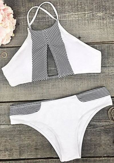 Costum de baie simplu din două piese de damă cu dungi