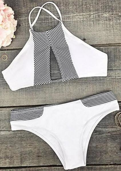 Costum de baie simplu din două piese de damă cu dungi