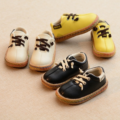 Stylish children`s shoes for boys with laces of faux leather in three colors
