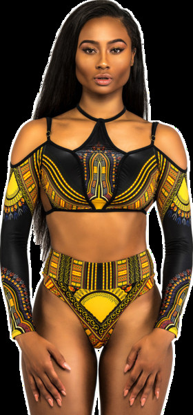 Κομψό γυναικείο μαγιό  από δύο μέρη σε ένα εθνο μοτίφ - μπικίνι με μέση