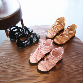 Κομψά παιδικά σανδάλια με κορδόνια για κορίτσια σε μαύρο, καφέ και ροζ χρώμα