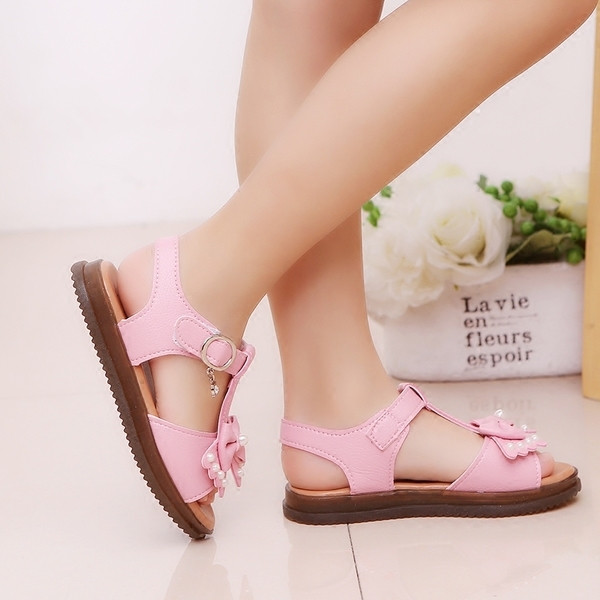 Sandale casual pentru copii cu panglica pentru fete in alb si roz