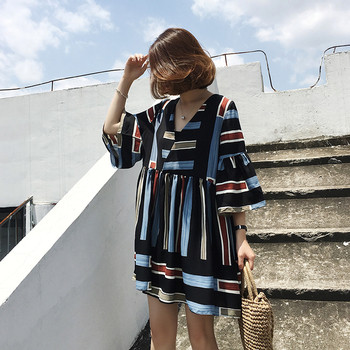 Lezser nyári női ruha szabad csíkos mintával