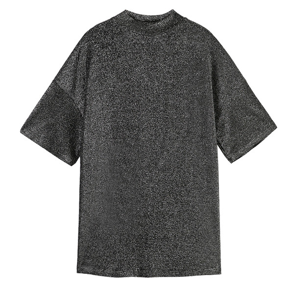 Κομψό γυαλιστερό γυναικείο φόρεμα με 3/4 μανίκια σε χαλαρό ύφος