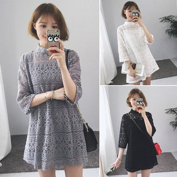 Καλοκαιρινό σύντομο φόρεμα δαντέλας με 3/4 μανίκι σε ανοικτό κολάρο για πόλο