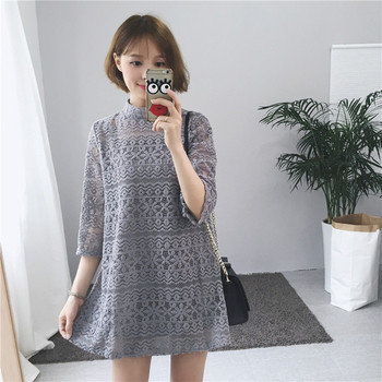 Καλοκαιρινό σύντομο φόρεμα δαντέλας με 3/4 μανίκι σε ανοικτό κολάρο για πόλο