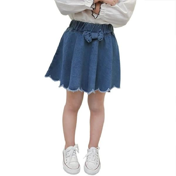 Fusta de blugi pentru fete pentru copii cu talie elastica si element panglica