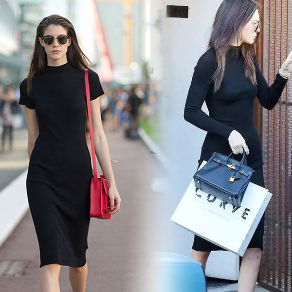 Αθλητικό-κομψό γυναικείο φόρεμα  με κολάρο σε μαύρο χρώμα