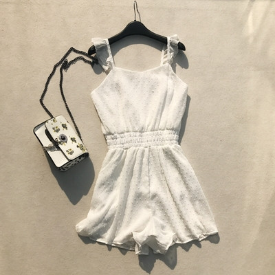 Nyári rövid női jumpsuit rózsaszín, sárga, fehér és fekete pántokkal