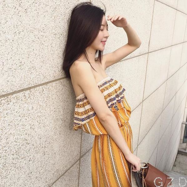 Καλοκαιρινό γυναικείο ολόσωμο παντελόνι σε κίτρινο χρώμα με πέπλα