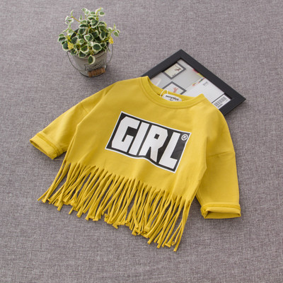 Gyermek hosszú ujjú blúz lányoknak felirattal és rojtokkal