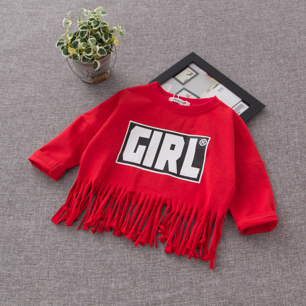 Gyermek hosszú ujjú blúz lányoknak felirattal és rojtokkal