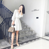 Καλοκαιρινό φόρεμα με δαντέλα και μακριά μανίκια σε δύο χρώματα