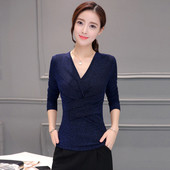 Κομψή  γυναικεία μπλούζα με μακριά μανίκια σε τρία χρώματα V-neck