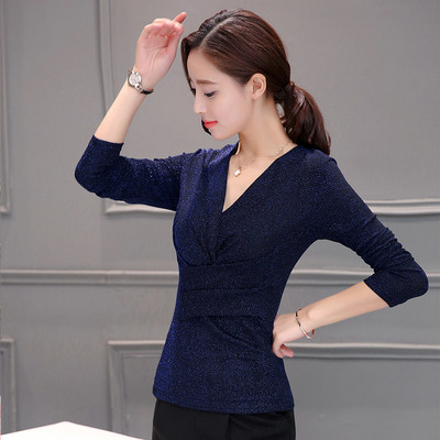 Κομψή  γυναικεία μπλούζα με μακριά μανίκια σε τρία χρώματα V-neck