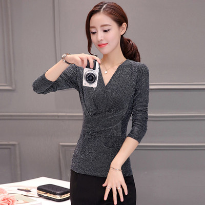 Κομψή  γυναικεία μπλούζα με μακριά μανίκια σε τρία χρώματα V-neck