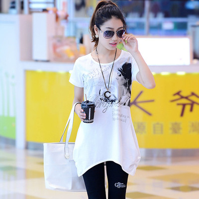 Γυναικείο μακρύ μπλουζάκι σε δύο χρώματα με εκτύπωση και τσέπη