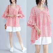 Дамска карирана риза широк модел в два цвята с 3/4 ръкав