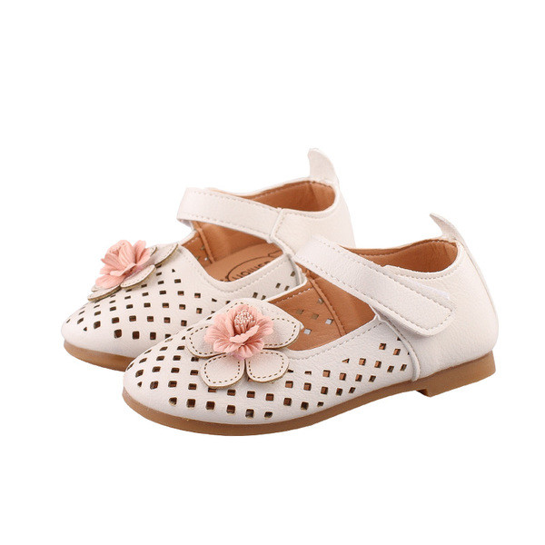 Sandale casual pentru copii cu motiv floral pentru fete model inchis in alb si roz