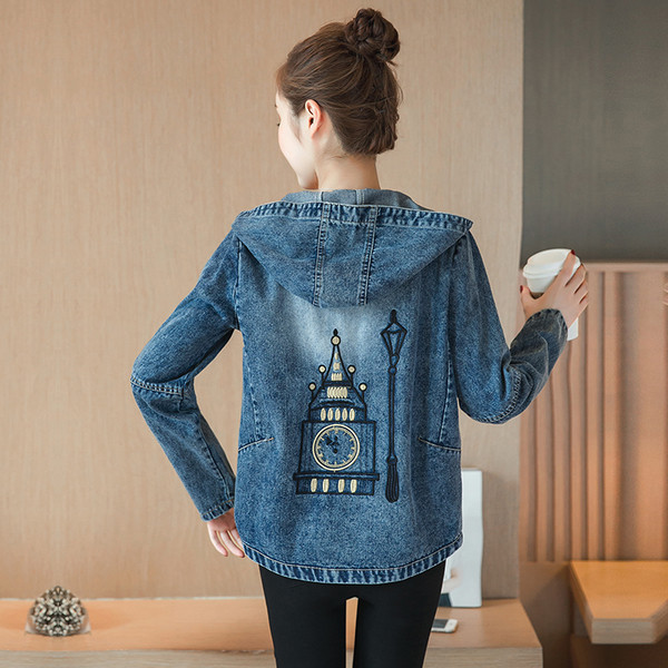 Ежедневно дамско дънково яке с качулка 