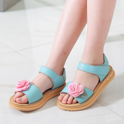 Стилни детски сандали с флорален мотив за момичета в два цвята