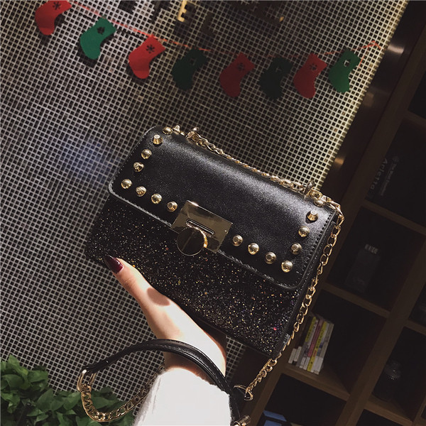 Mini geantă de mână elegantă, cu decor metalic și particule strălucitoare