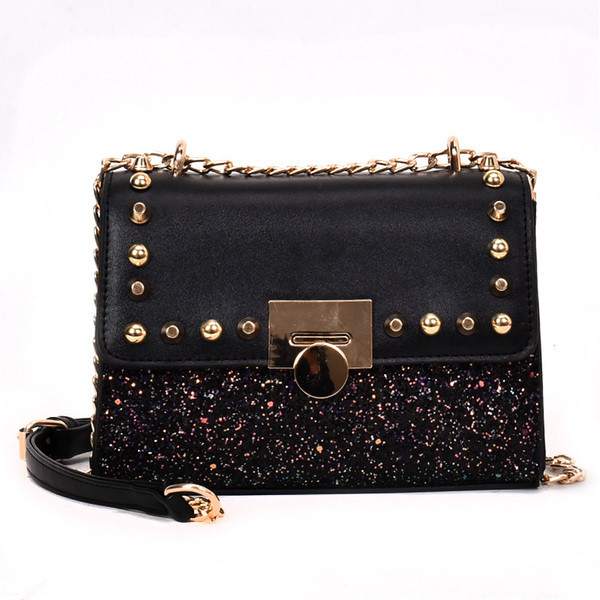 Mini geantă de mână elegantă, cu decor metalic și particule strălucitoare