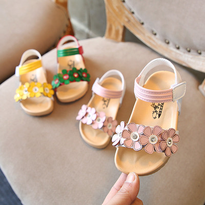 Ежедневни детски сандали с флорален мотив за момичета в три цвята