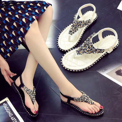 Модерни дамски сандали,подходящи за ежедневие с декоративни камъни в два цвята