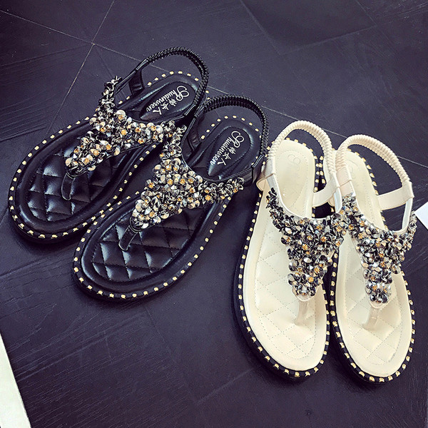 Sandale de dama moderne, potrivite pentru utilizarea de zi cu zi cu pietre decorative in doua culori