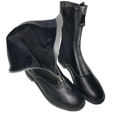 γυναικείες μοντέρνες μαύρες μπότες χαμηλού τακουνιού με φερμουάρ