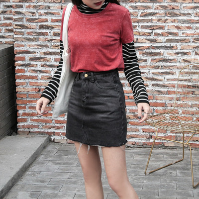 Fusta de dama eleganta cu talie inalta in albastru si negru