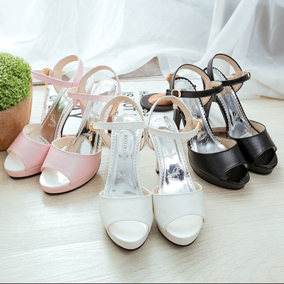 Спортно-елегантни дамски сандали от еко кожа и средно висок ток в черен,бял и розов цвят