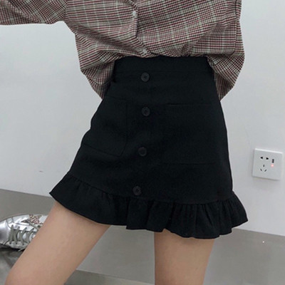 Lezser, lezser női szoknya magas derékkal, zöld, barna és fekete zsebekkel