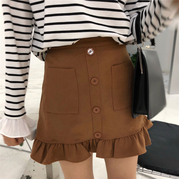 Lezser, lezser női szoknya magas derékkal, zöld, barna és fekete zsebekkel