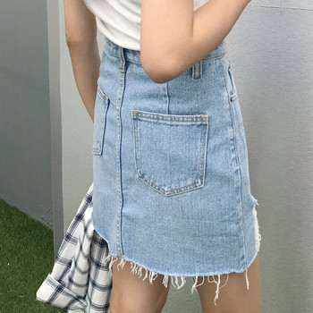 Stílusos lezser női farmerszoknya, magas derékkal, két színben