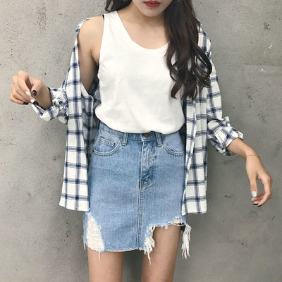 Stílusos lezser női farmerszoknya, magas derékkal, két színben