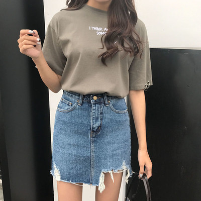 Stílusos lezser női farmerszoknya, magas derékkal, két színben