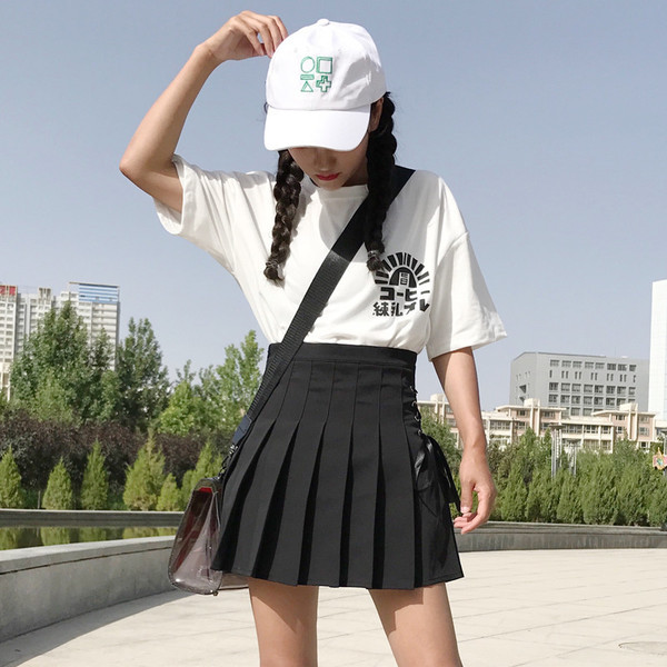 Fustă pliată de damă casual elegantă, cu talie înaltă, în alb, roz și negru