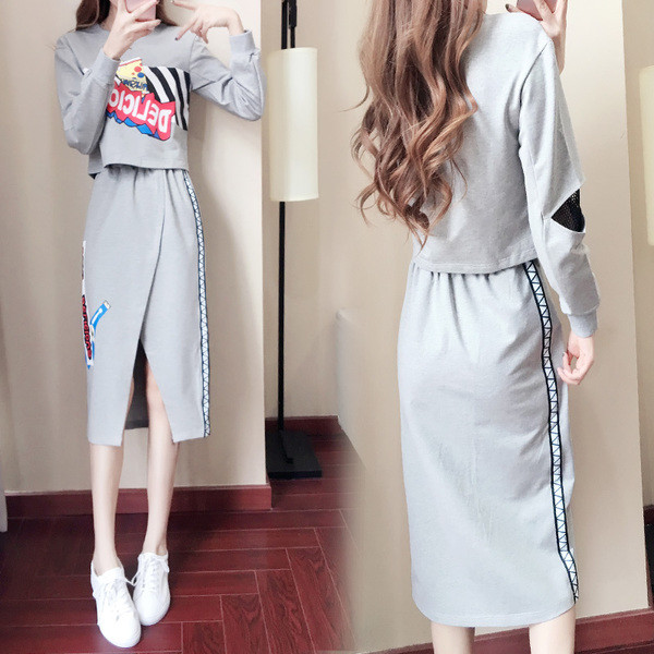 Set dama primavara-toamna din doua parti-bluza + fusta in stil liber cu talie inalta in trei culori