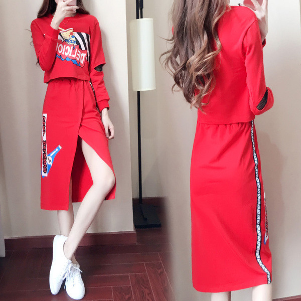 Set dama primavara-toamna din doua parti-bluza + fusta in stil liber cu talie inalta in trei culori